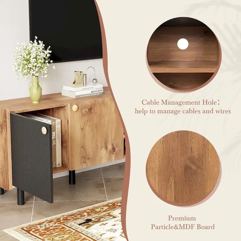 Meuble TV scandinave avec 3 armoires, console multimédia pour TV jusqu'à 70 pouces, meuble de rangement pour salon
