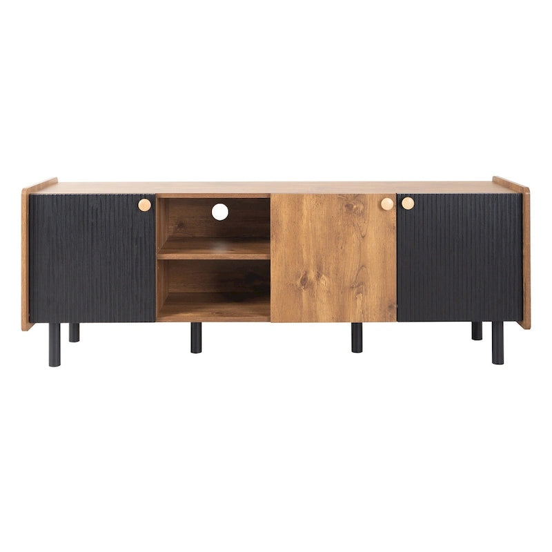 Meuble TV scandinave avec 3 armoires, console multimédia pour TV jusqu'à 70 pouces, meuble de rangement pour salon