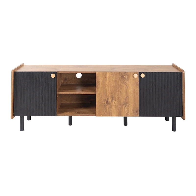 Meuble TV scandinave avec 3 armoires, console multimédia pour TV jusqu'à 70 pouces, meuble de rangement pour salon