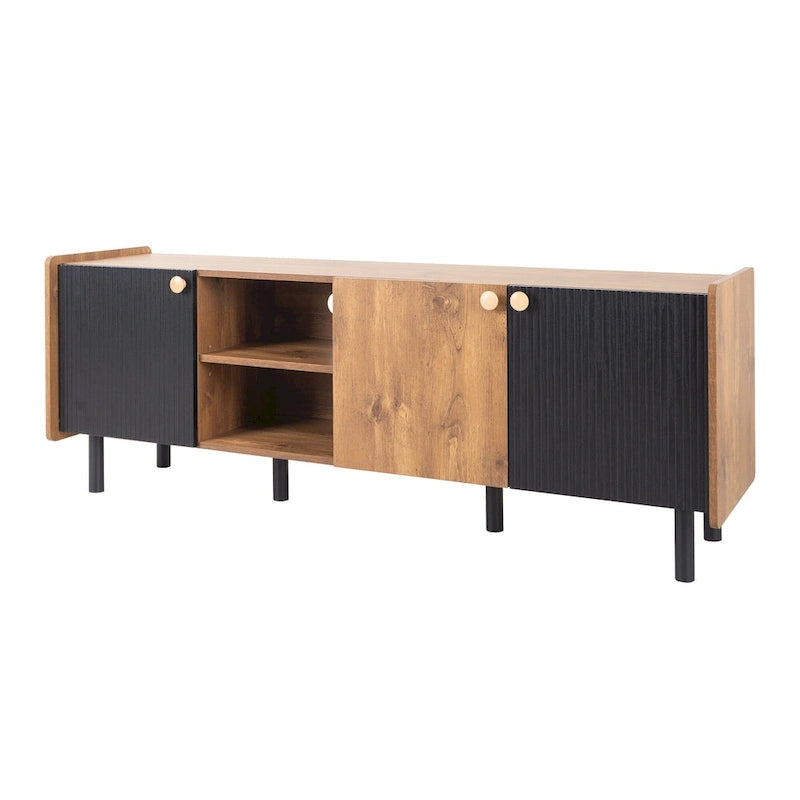Meuble TV scandinave avec 3 armoires, console multimédia pour TV jusqu'à 70 pouces, meuble de rangement pour salon