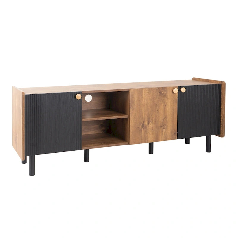 Meuble TV scandinave avec 3 armoires, console multimédia pour TV jusqu'à 70 pouces, meuble de rangement pour salon