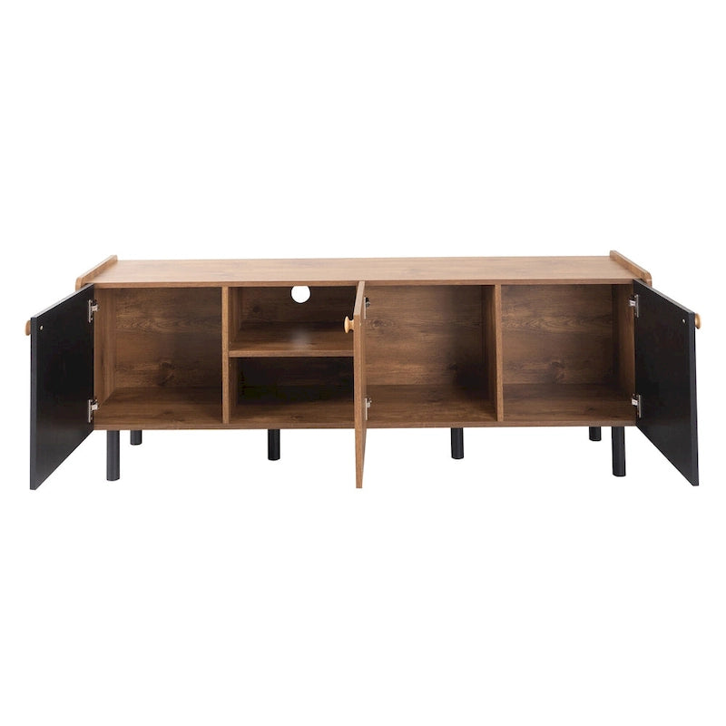 Meuble TV scandinave avec 3 armoires, console multimédia pour TV jusqu'à 70 pouces, meuble de rangement pour salon