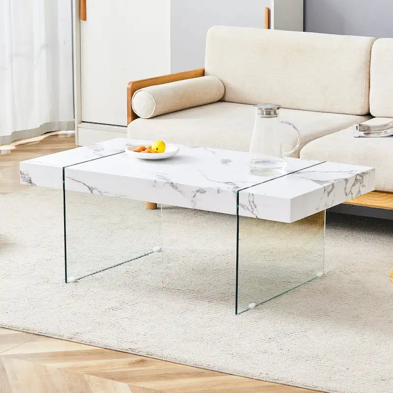 Table basse rectangulaire avec pieds en verre trempé, tables d'appoint en bois, tables basses en bois pour salon, salle de réception