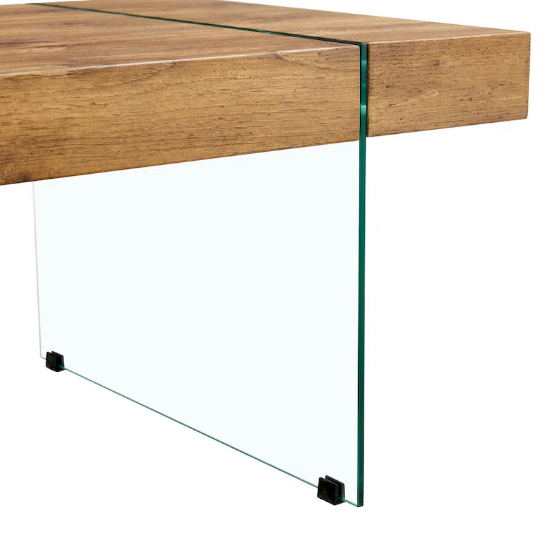 Table basse rectangulaire avec pieds en verre trempé, tables d'appoint en bois, tables basses en bois pour salon, salle de réception
