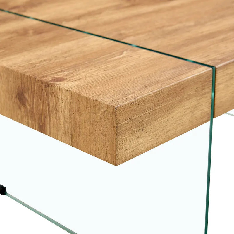Table basse rectangulaire avec pieds en verre trempé, tables d'appoint en bois, tables basses en bois pour salon, salle de réception