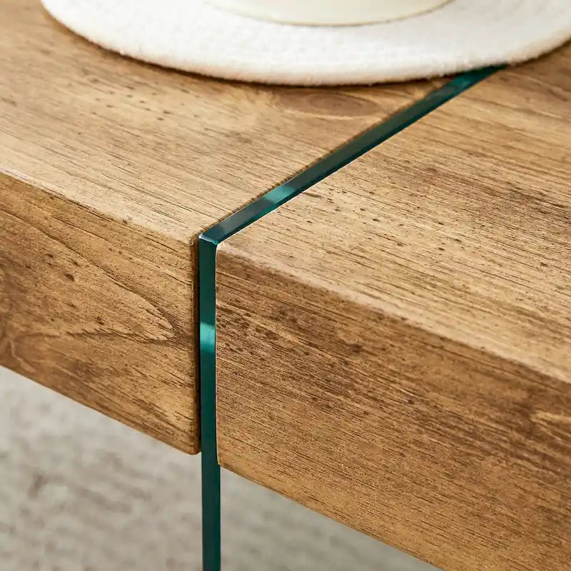 Table basse rectangulaire avec pieds en verre trempé, tables d'appoint en bois, tables basses en bois pour salon, salle de réception