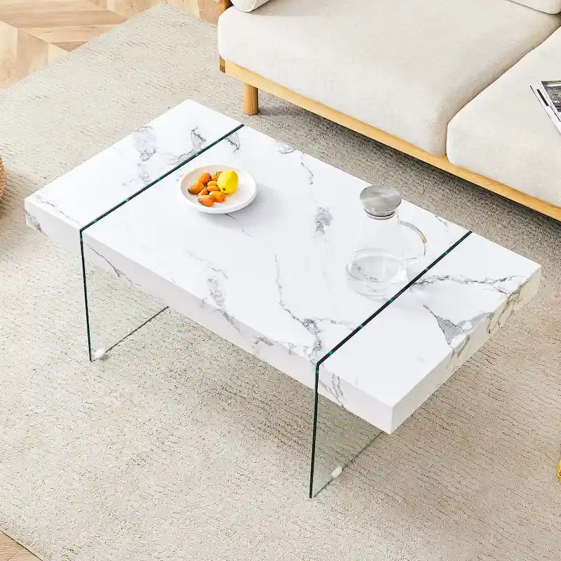 Table basse rectangulaire avec pieds en verre trempé, tables d'appoint en bois, tables basses en bois pour salon, salle de réception