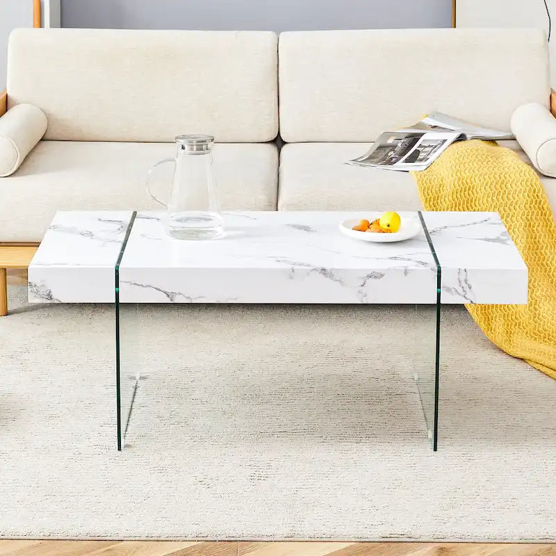 Table basse rectangulaire avec pieds en verre trempé, tables d'appoint en bois, tables basses en bois pour salon, salle de réception