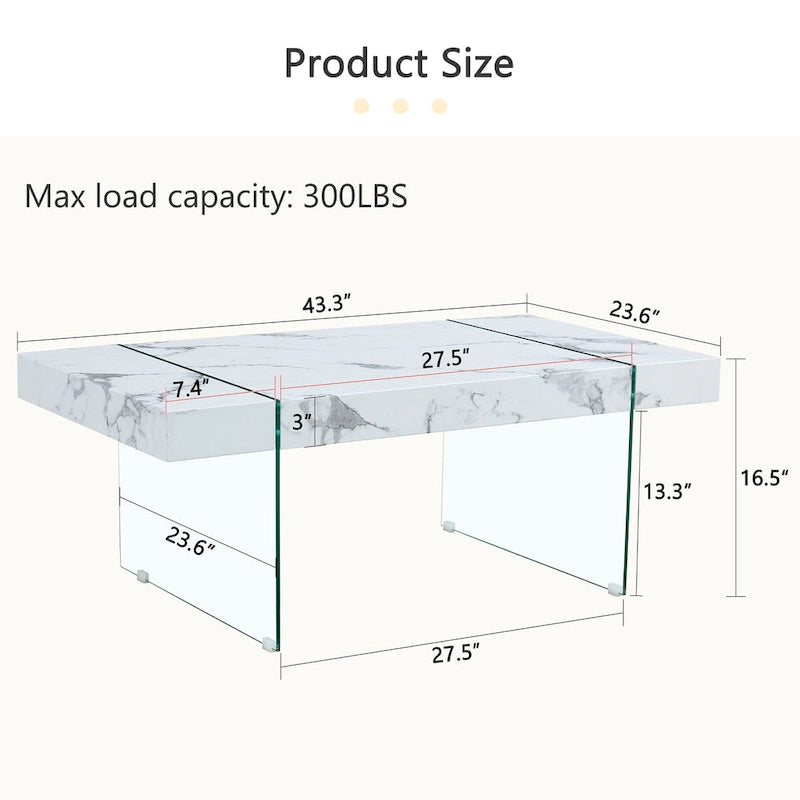 Table basse rectangulaire avec pieds en verre trempé, tables d'appoint en bois, tables basses en bois pour salon, salle de réception
