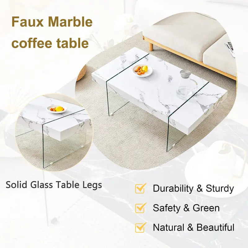 Table basse rectangulaire avec pieds en verre trempé, tables d'appoint en bois, tables basses en bois pour salon, salle de réception