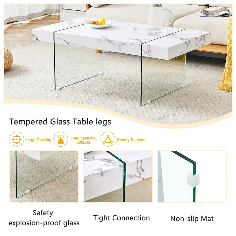 Table basse rectangulaire avec pieds en verre trempé, tables d'appoint en bois, tables basses en bois pour salon, salle de réception