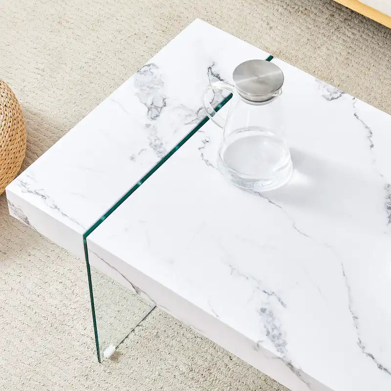Table basse rectangulaire avec pieds en verre trempé, tables d'appoint en bois, tables basses en bois pour salon, salle de réception
