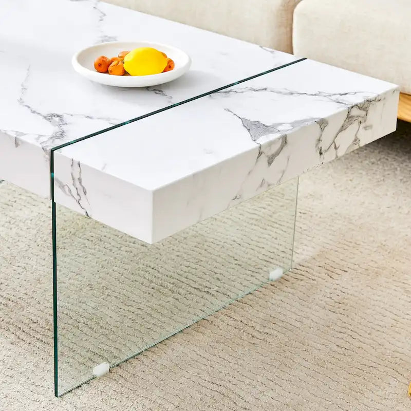 Table basse rectangulaire avec pieds en verre trempé, tables d'appoint en bois, tables basses en bois pour salon, salle de réception