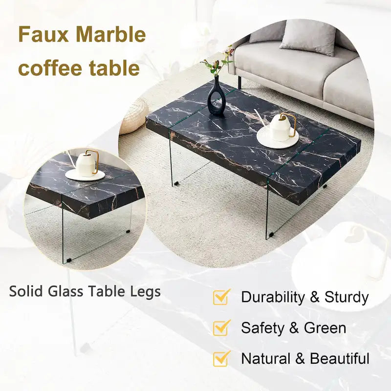 Table basse rectangulaire avec pieds en verre trempé, tables d'appoint en bois, tables basses en bois pour salon, salle de réception