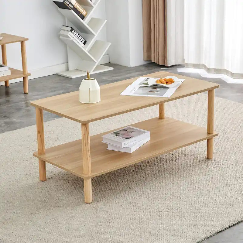 Table basse de 39 pouces avec pieds en hévéa à 2 niveaux
