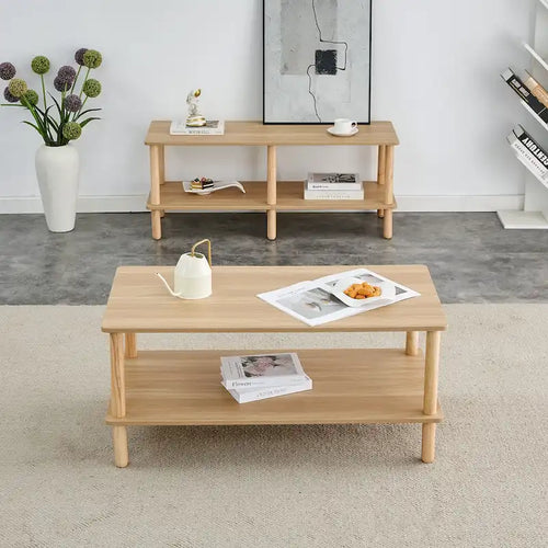 Table basse de 39 pouces avec pieds en hévéa à 2 niveaux