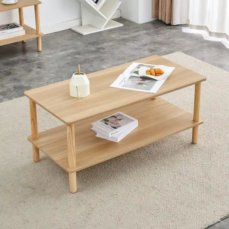 Table basse de 39 pouces avec pieds en hévéa à 2 niveaux