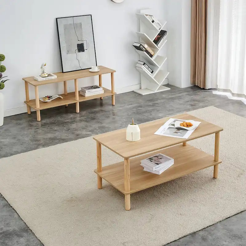 Table basse de 39 pouces avec pieds en hévéa à 2 niveaux