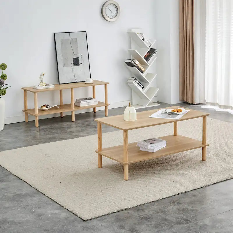 Table basse de 39 pouces avec pieds en hévéa à 2 niveaux
