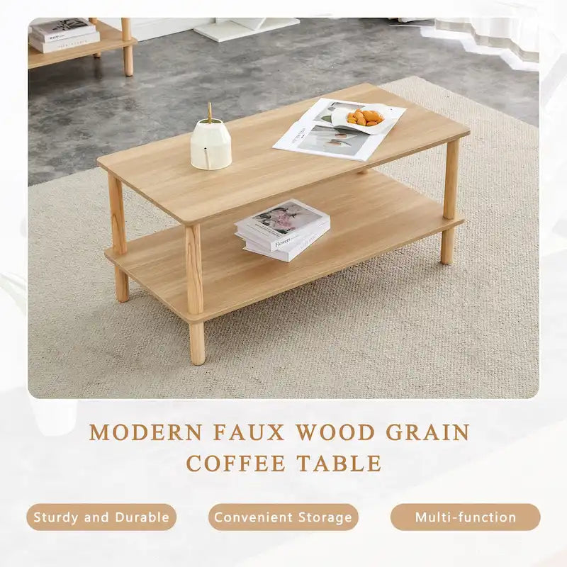 Table basse de 39 pouces avec pieds en hévéa à 2 niveaux