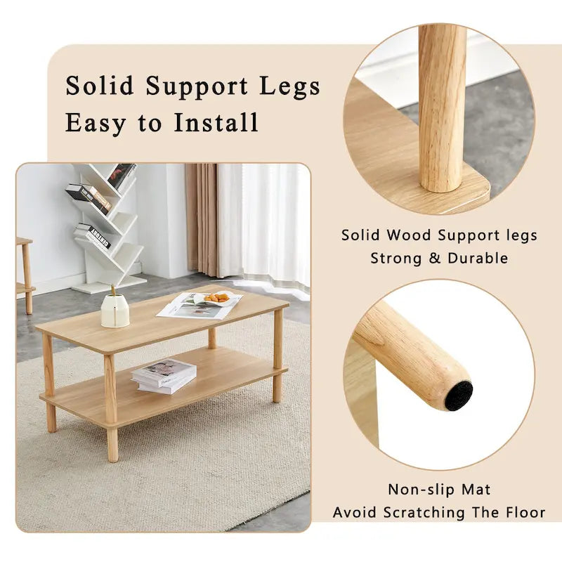 Table basse de 39 pouces avec pieds en hévéa à 2 niveaux