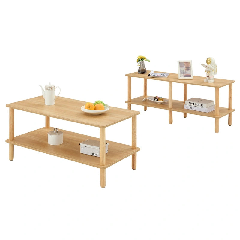 Table basse de 39 pouces avec pieds en hévéa à 2 niveaux