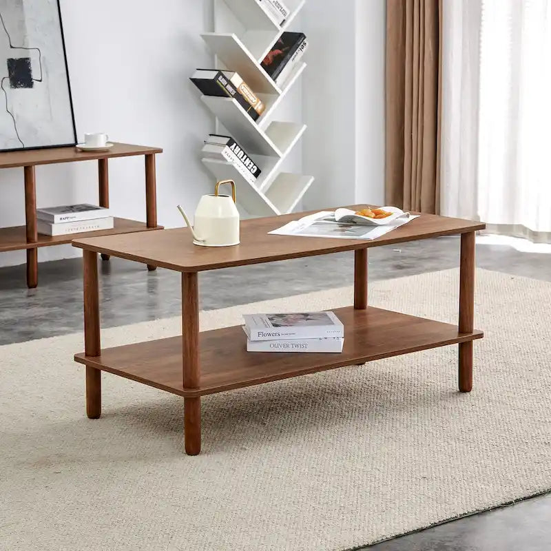 Table basse de 39 pouces avec pieds en hévéa à 2 niveaux