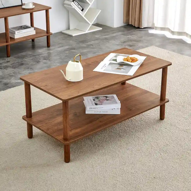 Table basse de 39 pouces avec pieds en hévéa à 2 niveaux
