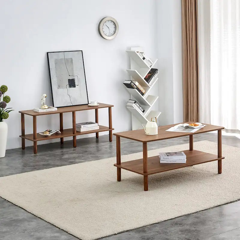 Table basse de 39 pouces avec pieds en hévéa à 2 niveaux