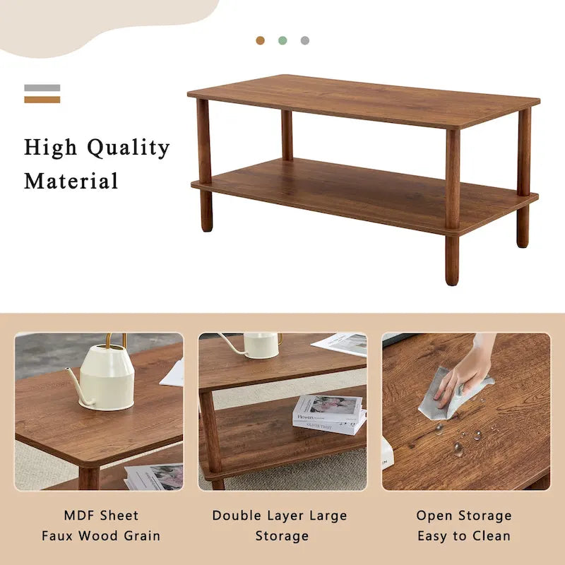 Table basse de 39 pouces avec pieds en hévéa à 2 niveaux