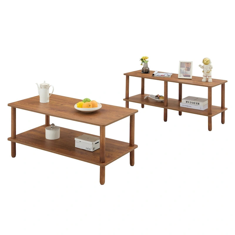 Table basse de 39 pouces avec pieds en hévéa à 2 niveaux