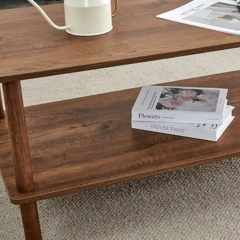 Table basse de 39 pouces avec pieds en hévéa à 2 niveaux