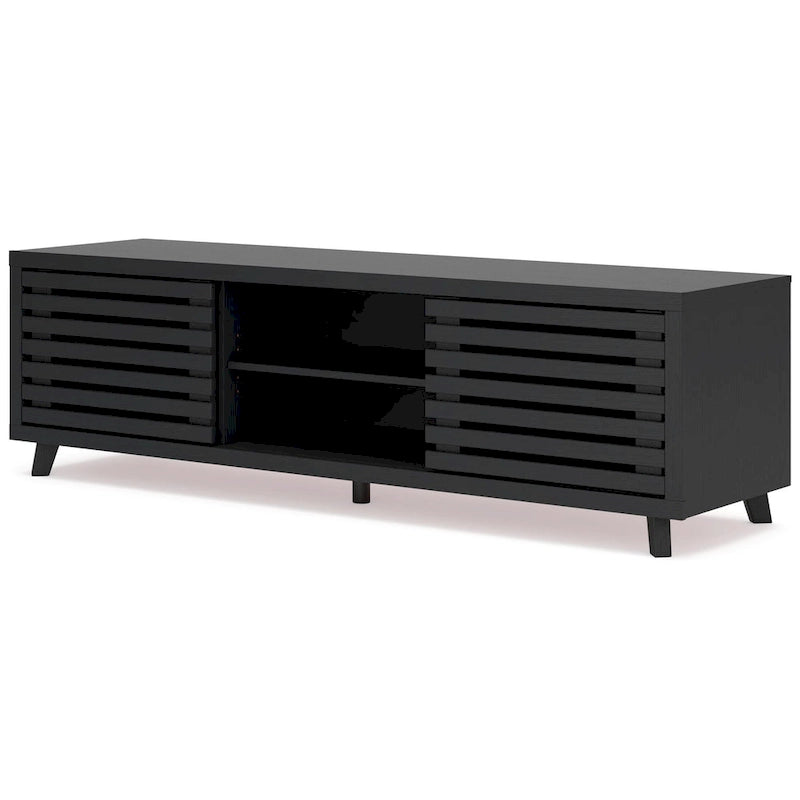 Grand meuble TV, 4 étagères, finition bois noir, 72 pouces