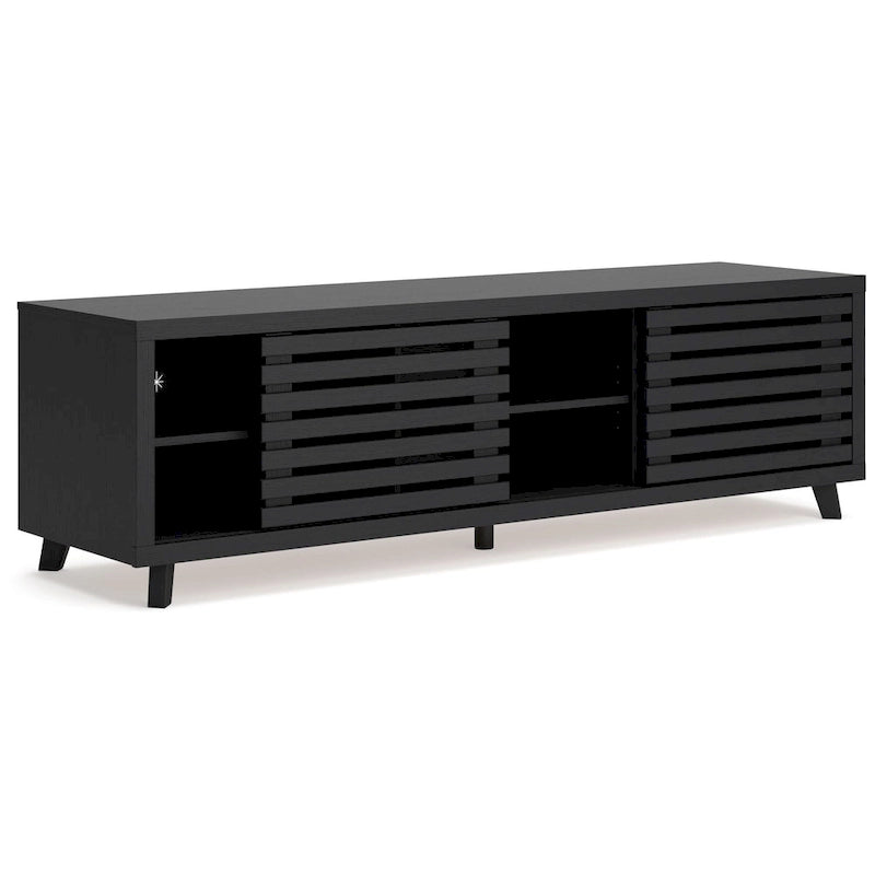 Grand meuble TV, 4 étagères, finition bois noir, 72 pouces