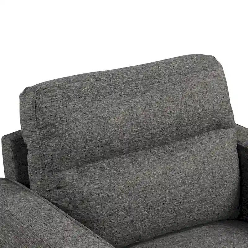 Un fauteuil de style moderne avec des pieds coniques en bois massif et des coussins en tissu ; un canapé individuel.