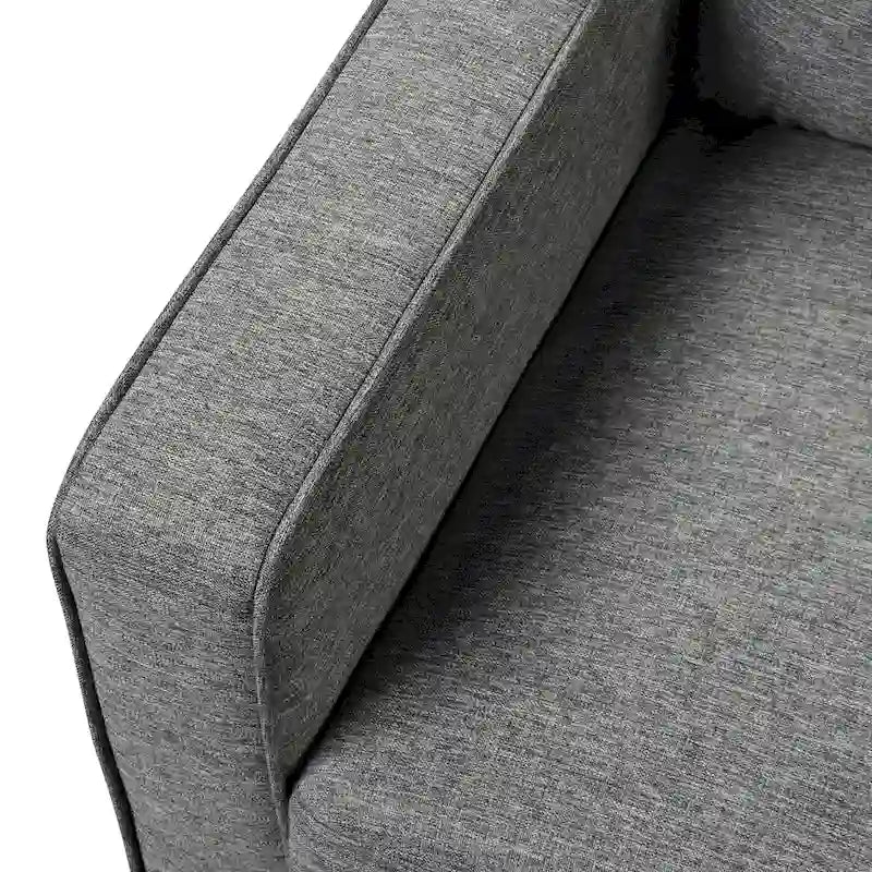 Un fauteuil de style moderne avec des pieds coniques en bois massif et des coussins en tissu ; un canapé individuel.