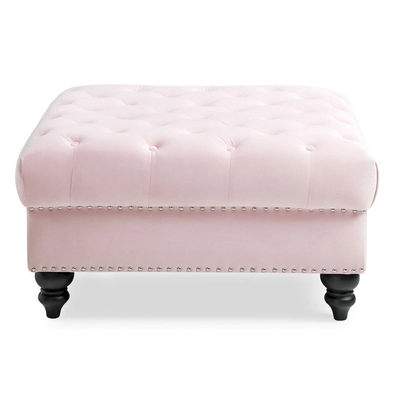 Grand pouf capitonné en velours