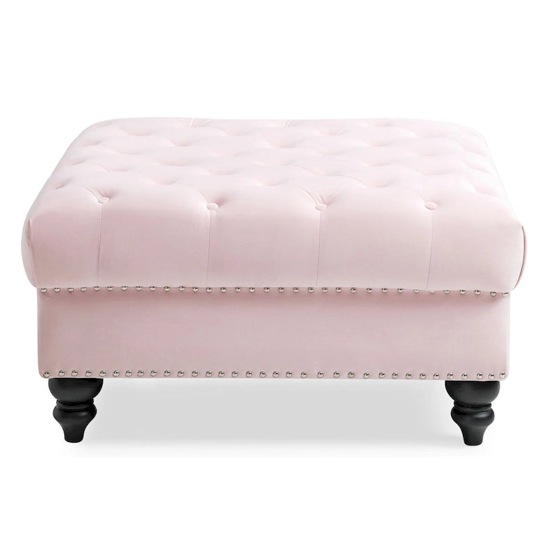 Grand pouf capitonné en velours
