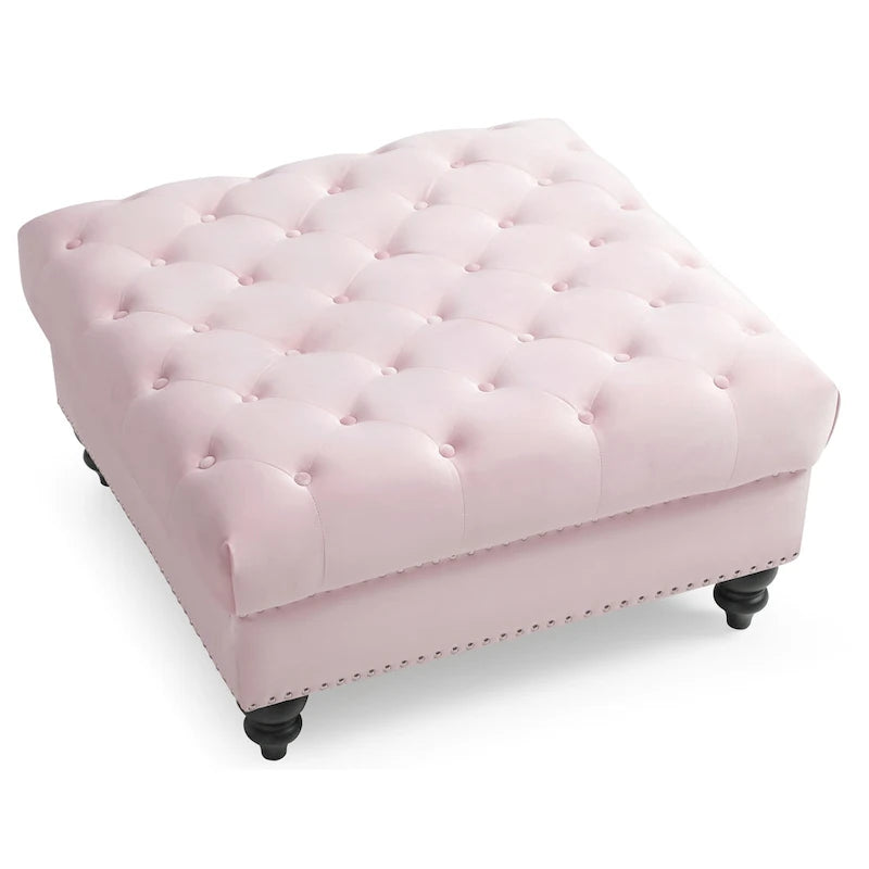Grand pouf capitonné en velours
