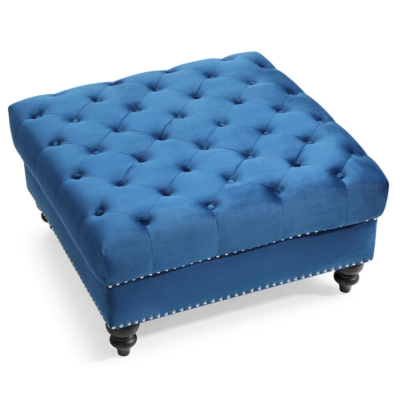 Grand pouf capitonné en velours