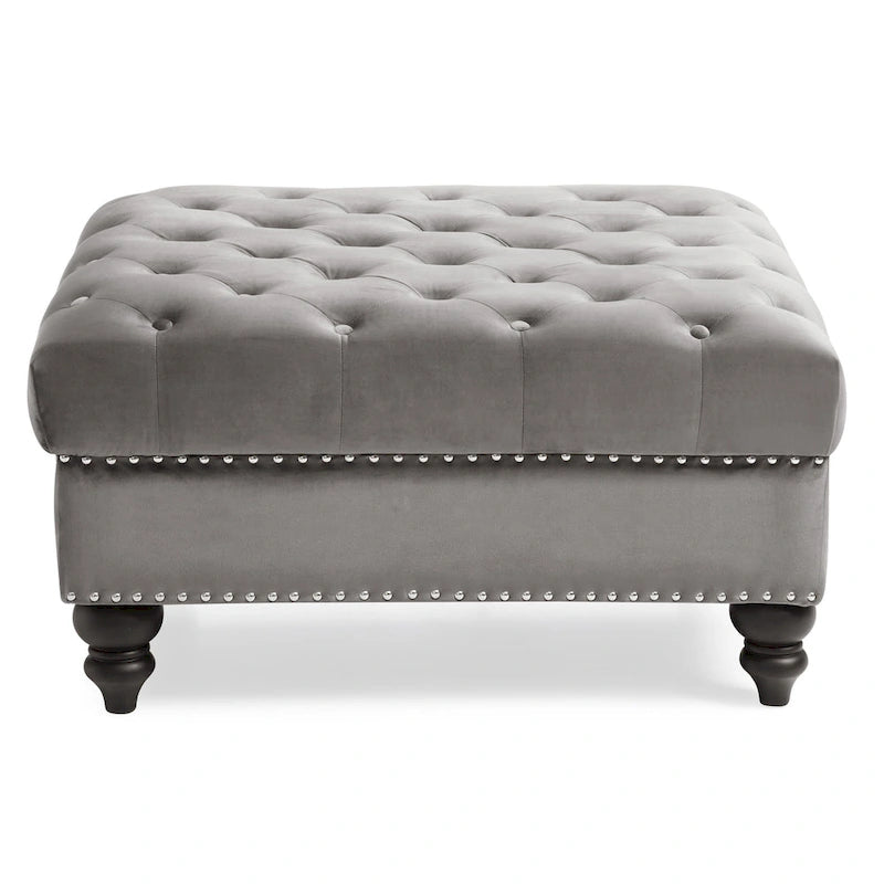 Grand pouf capitonné en velours