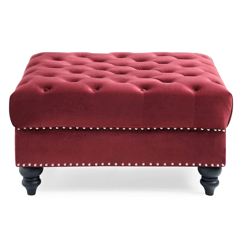 Grand pouf capitonné en velours