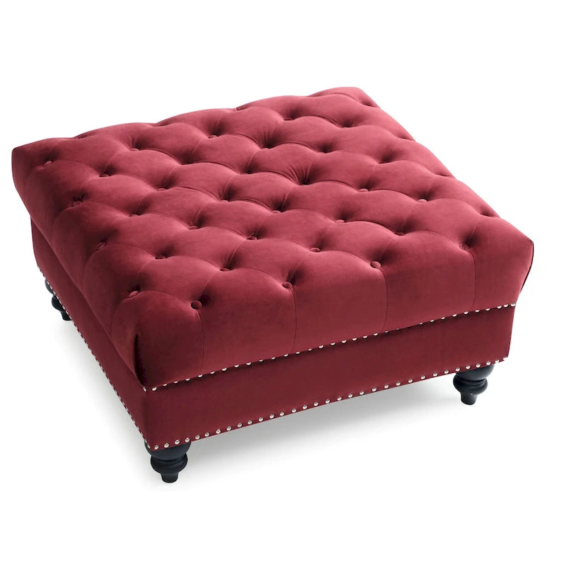 Grand pouf capitonné en velours