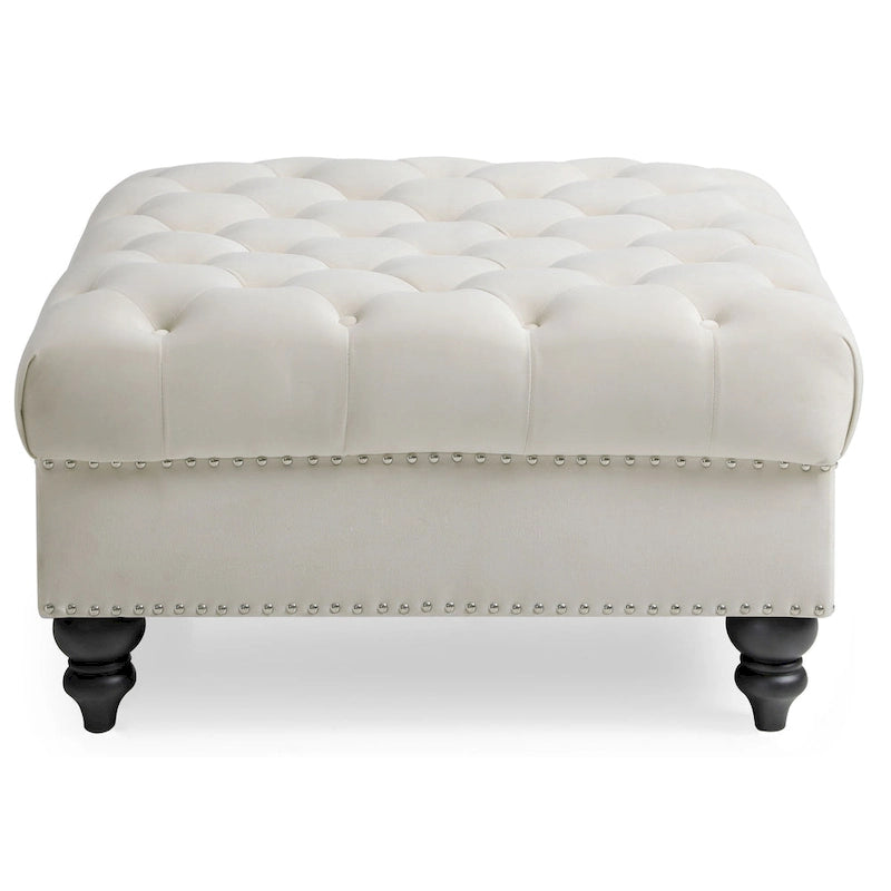 Grand pouf capitonné en velours