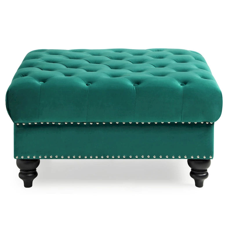 Grand pouf capitonné en velours