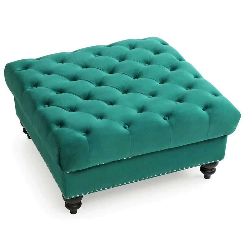 Grand pouf capitonné en velours