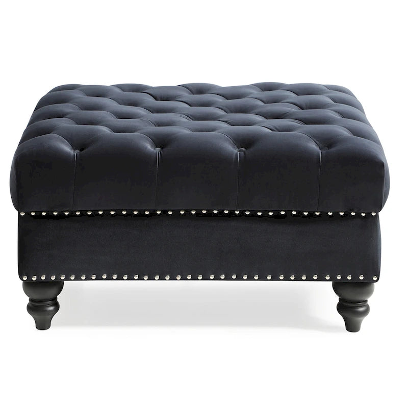 Grand pouf capitonné en velours