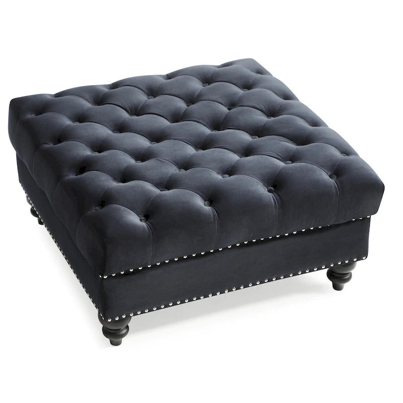 Grand pouf capitonné en velours