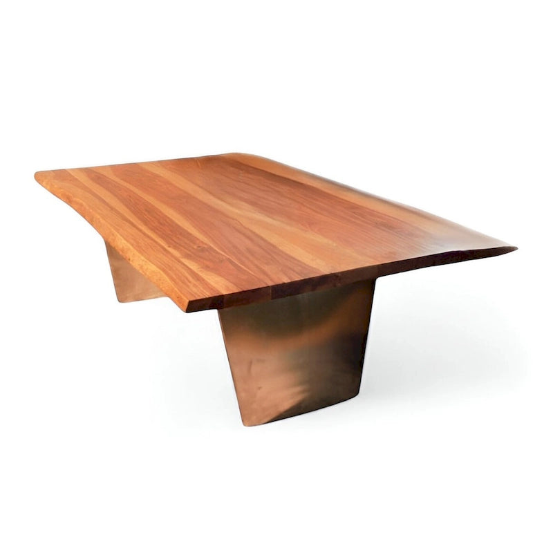 31 Table basse en bois de manguier massif à bord naturel, marron rustique