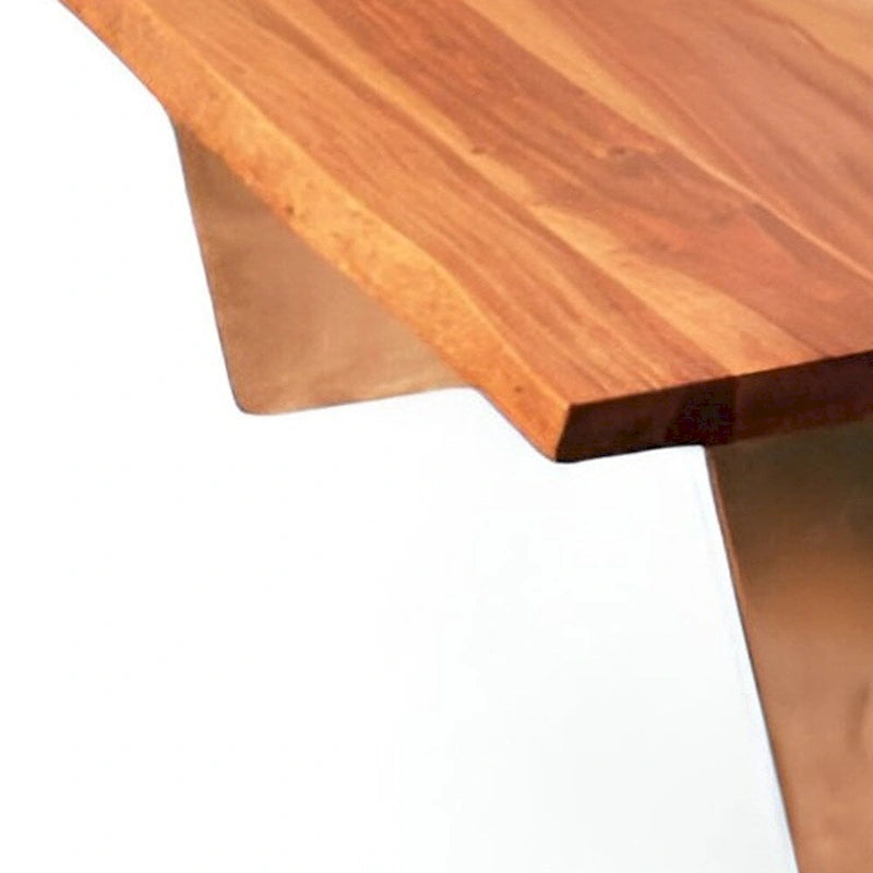 31 Table basse en bois de manguier massif à bord naturel, marron rustique